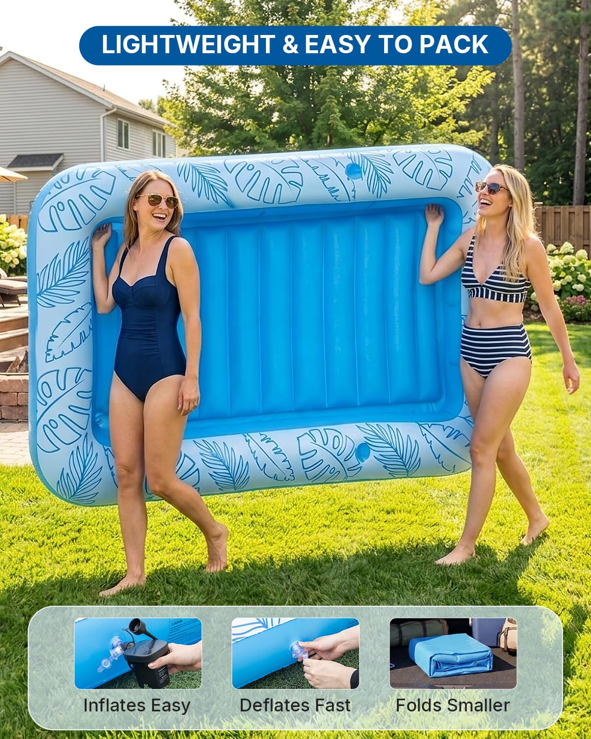 Inflatable Tanning Pool Float with Lights and Pillow Y567787