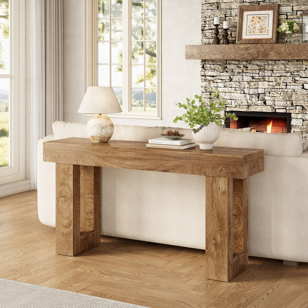 63 Inches Oak Color Wooden Console Table S26840
