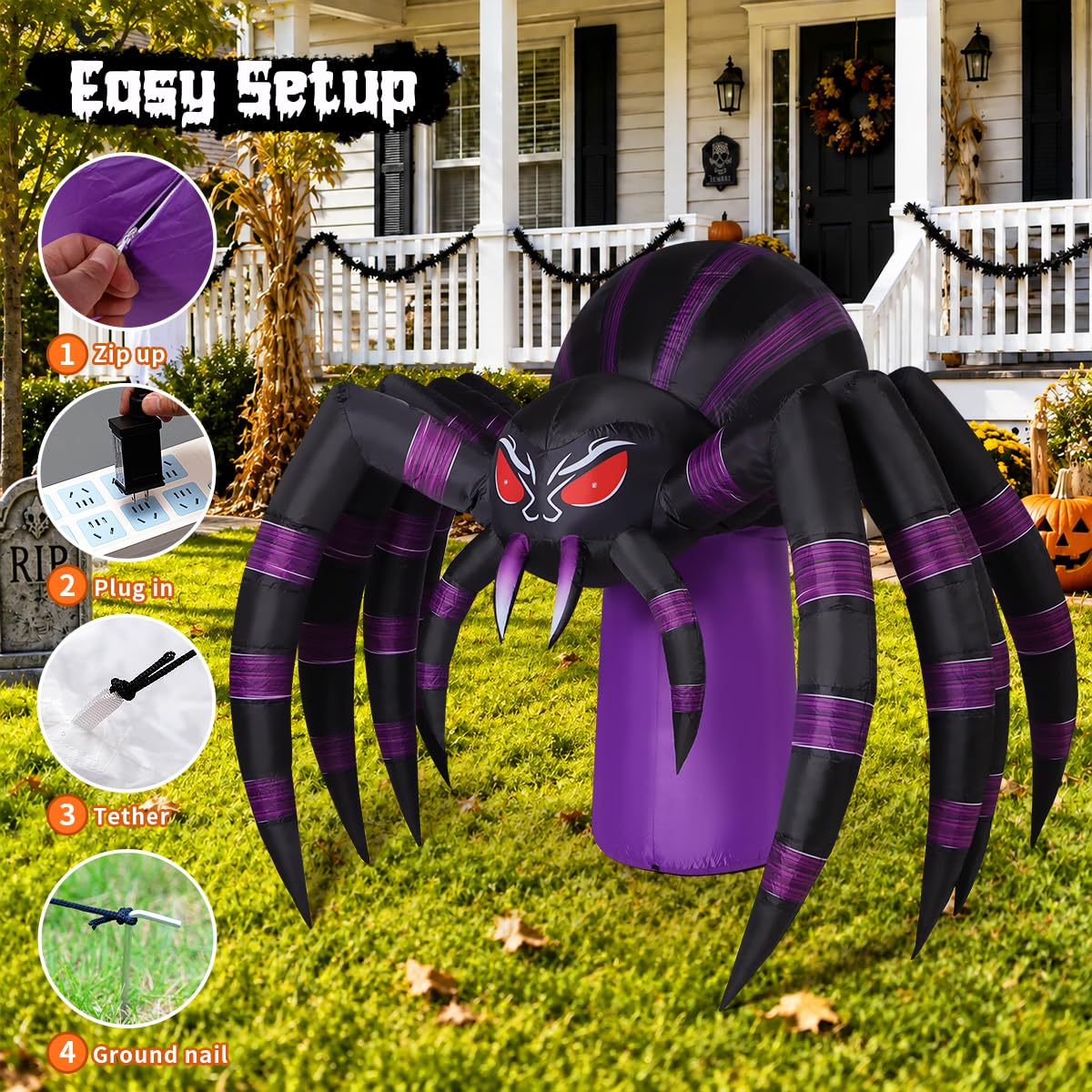 7 FT Inflatable Spider Outdoor Decoration with LED Lights D585837