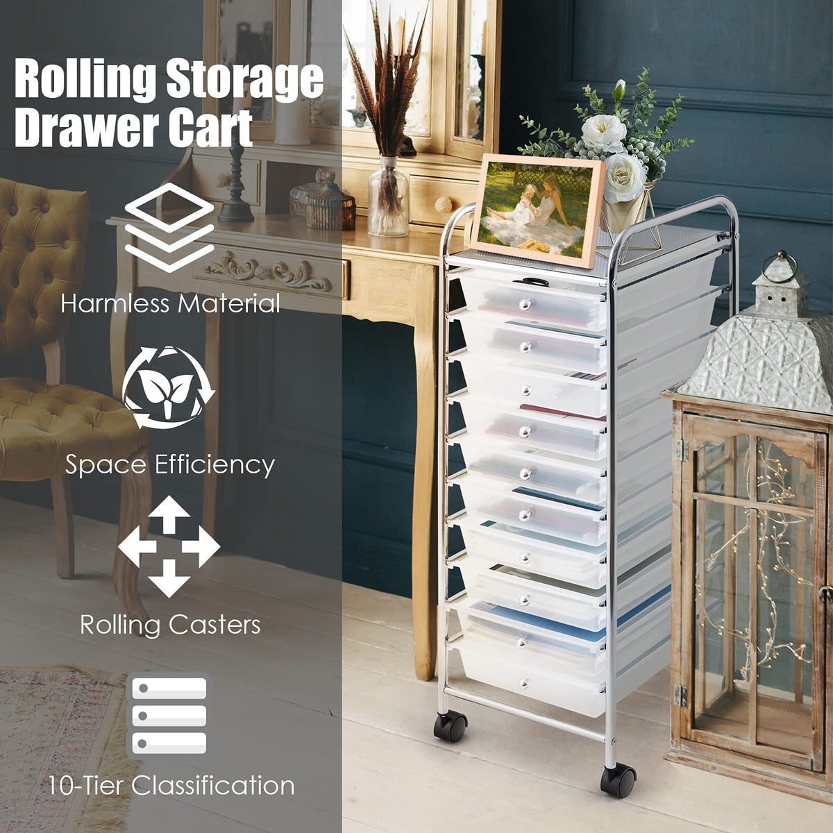 10 Drawer Multicolor Rolling Storage Cart M789