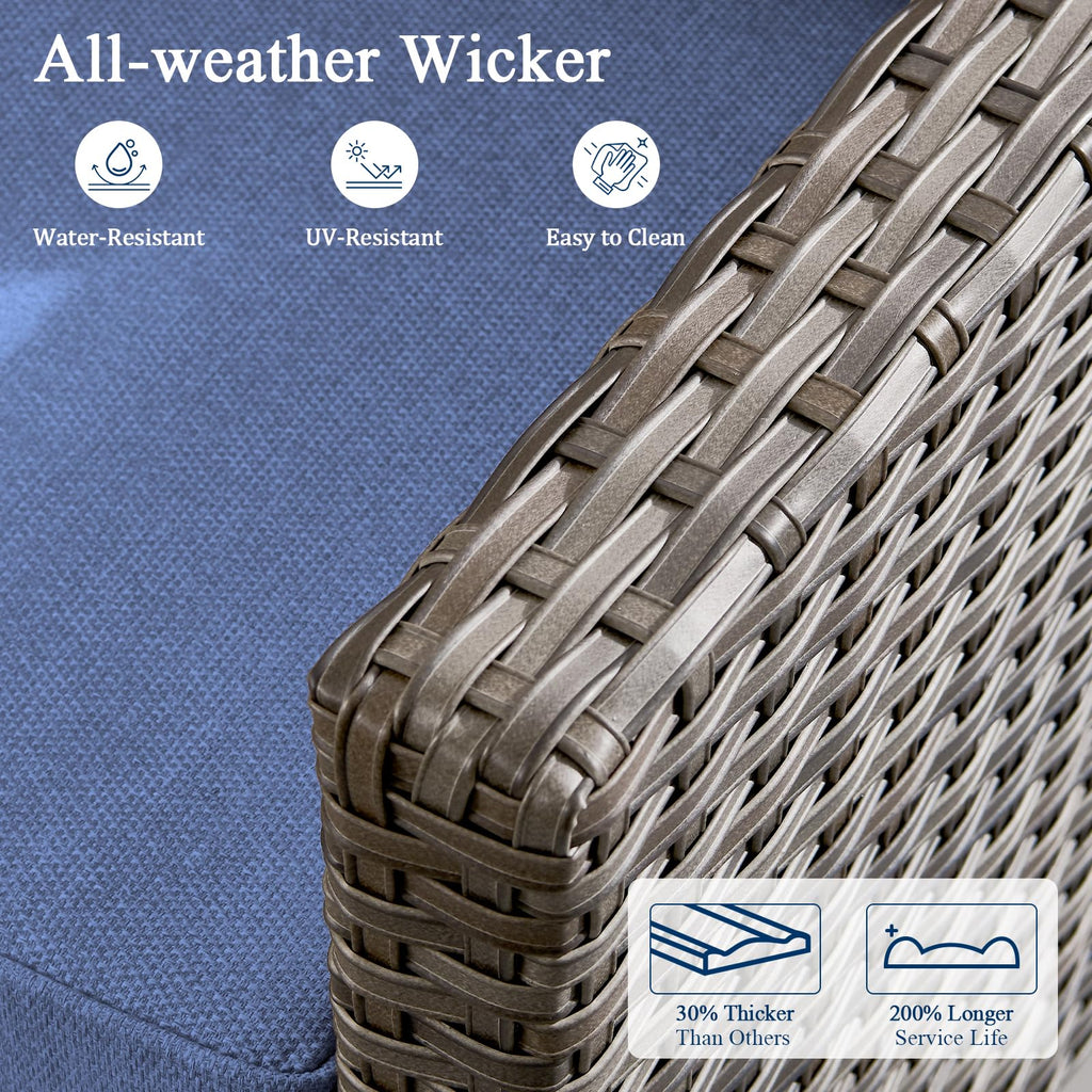 3 Pieces All Weather Wicker Patio Sofa Set with 2 Footstools X364217