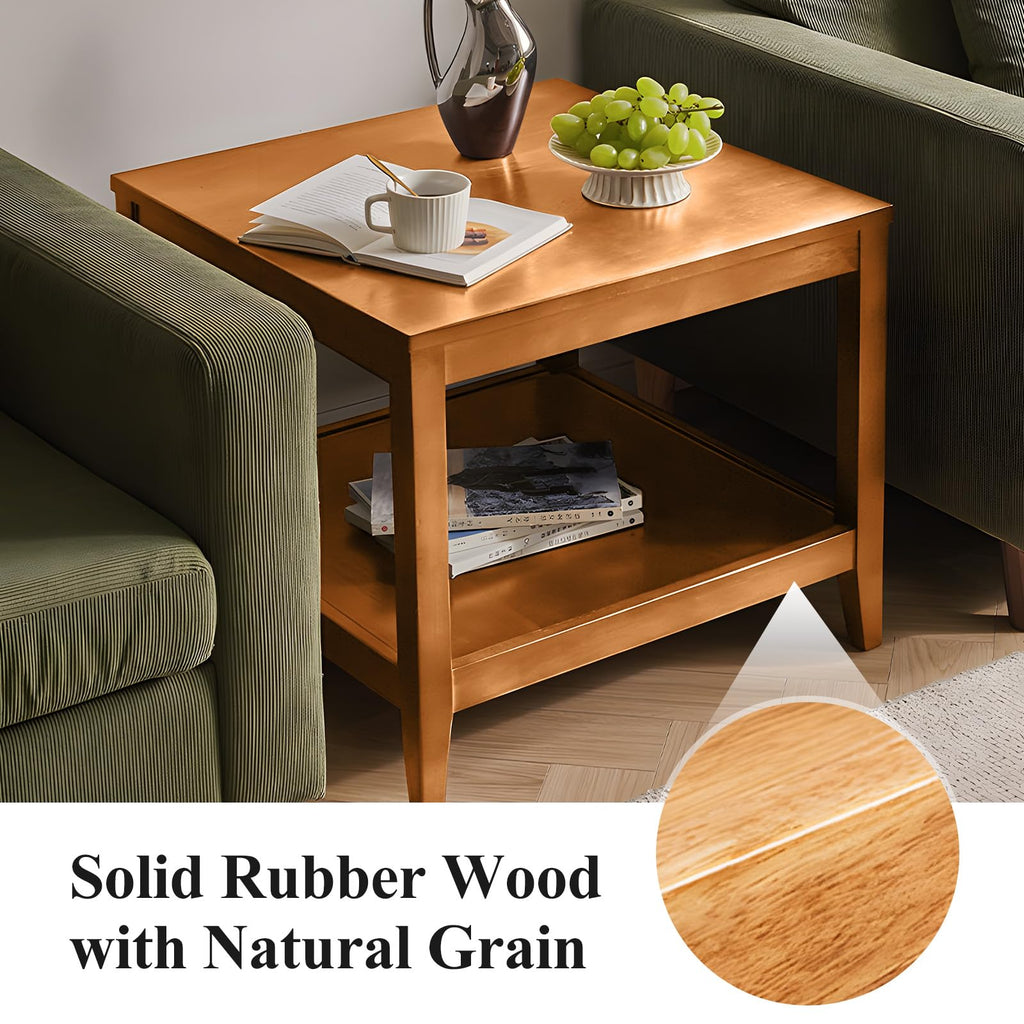 Solid Wood Square Side Table with Storage Shelf S655293