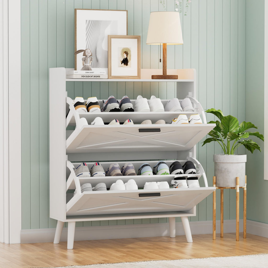 Farmhouse Shoe Storage Cabinet with Flip Drawers C5682