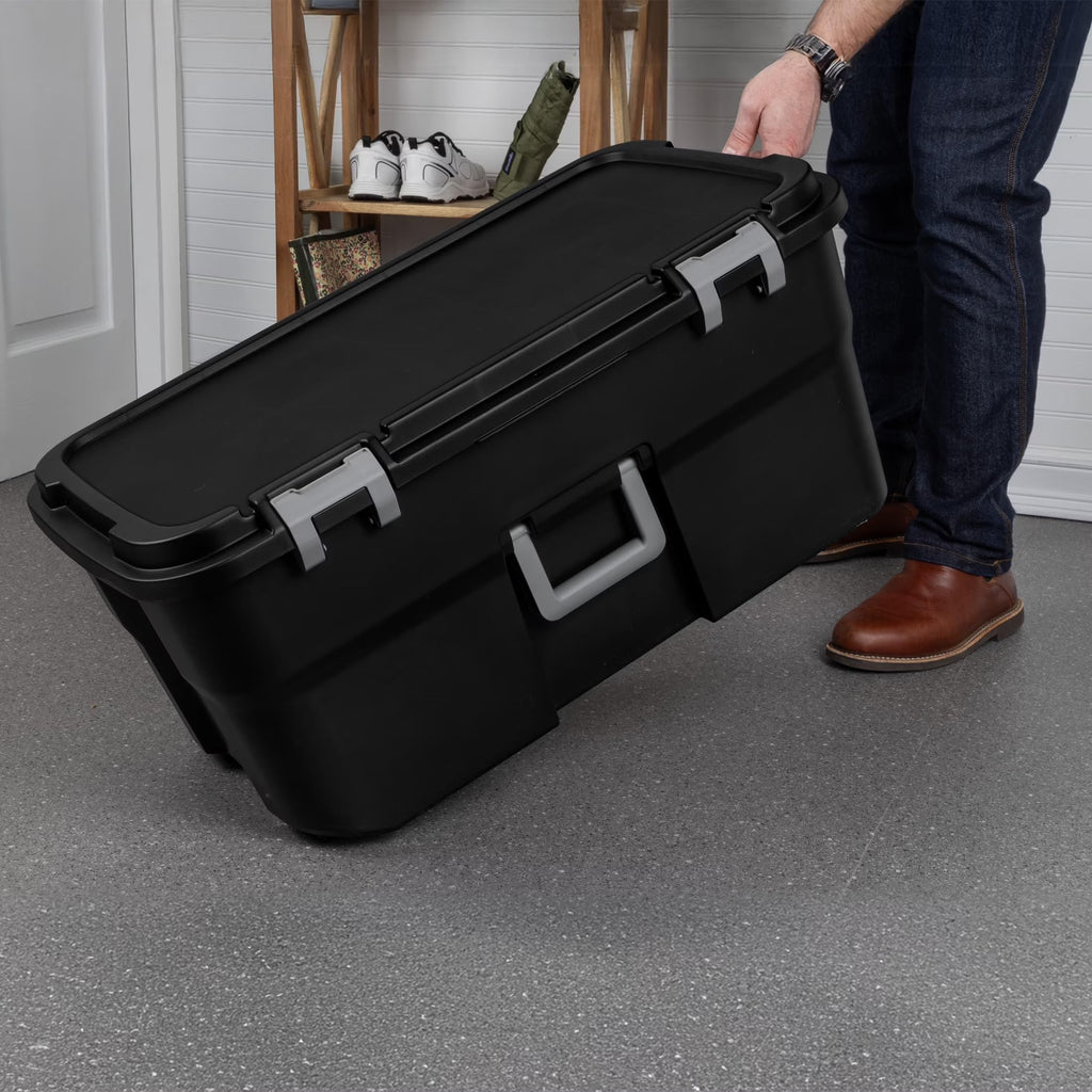 22 Gallon Black Wheeled Plastic Storage Trunk with Handle M453555