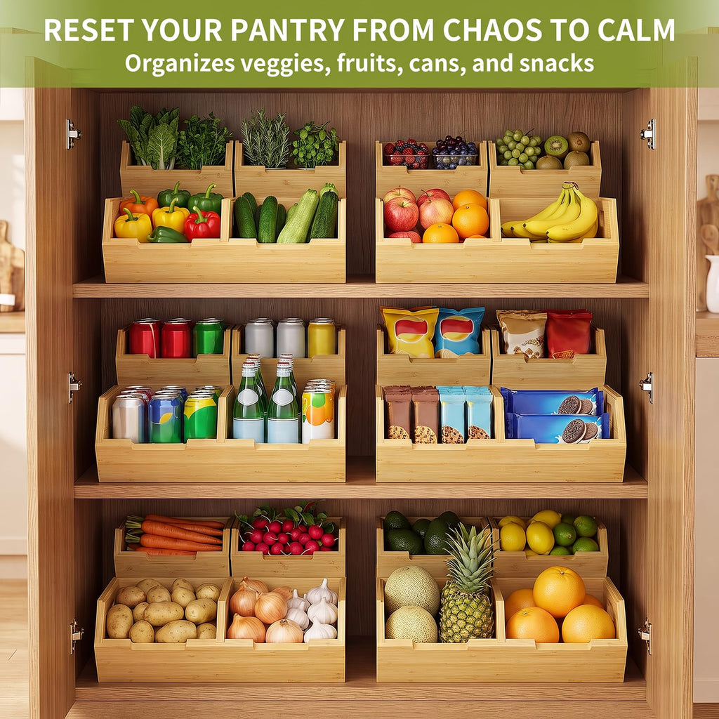 Bamboo Pantry Storage Bins Set Q13631
