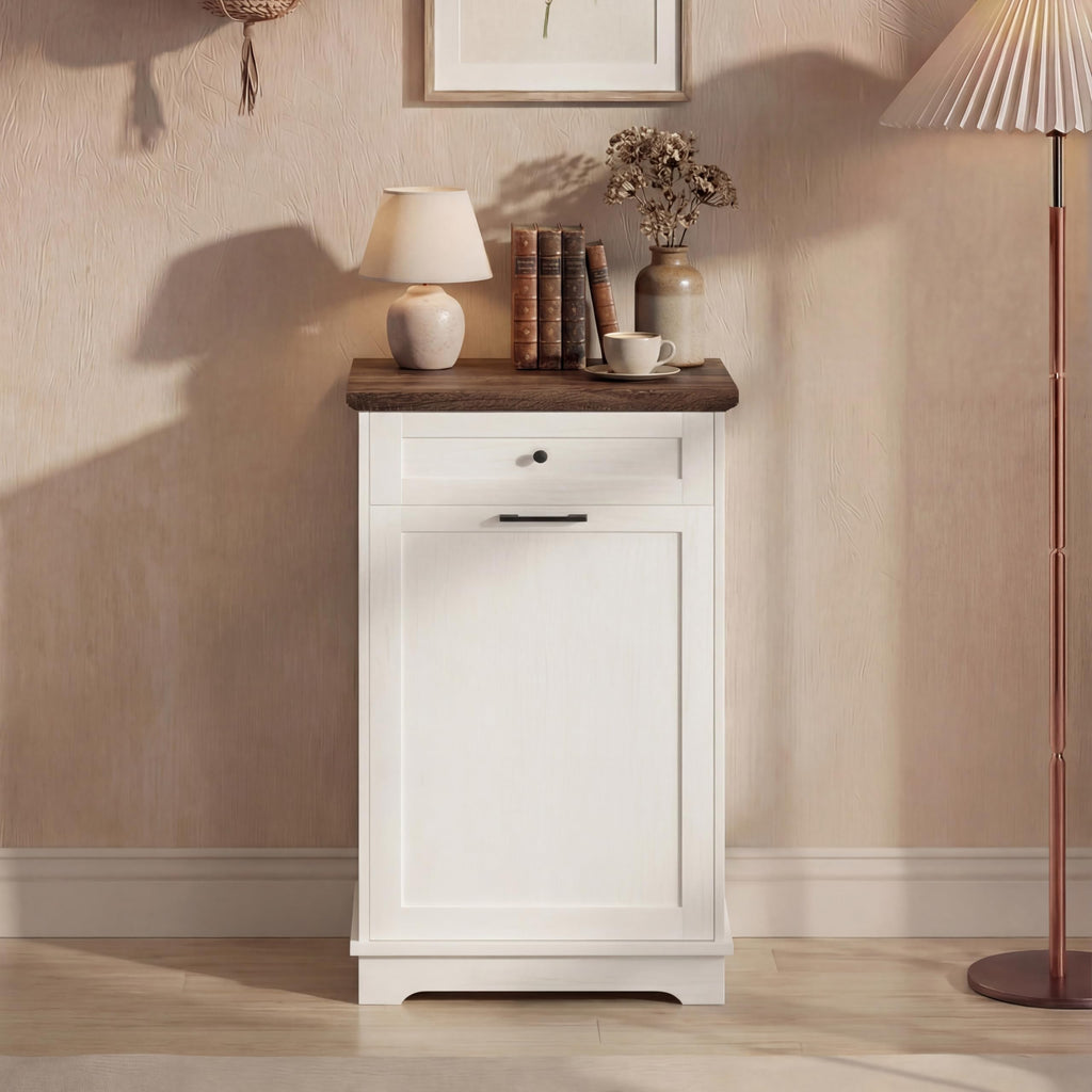 Double Tilt Out Trash Cabinet for 10 Gallon Trash Cans, Antique White N512