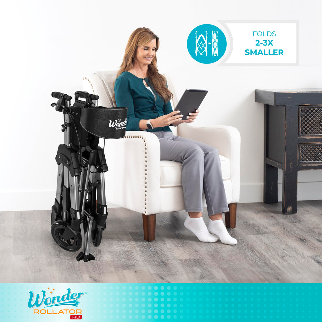Heavy Duty Folding Rolling Walker with 8-inch Wheels and Wide Seat Y509761