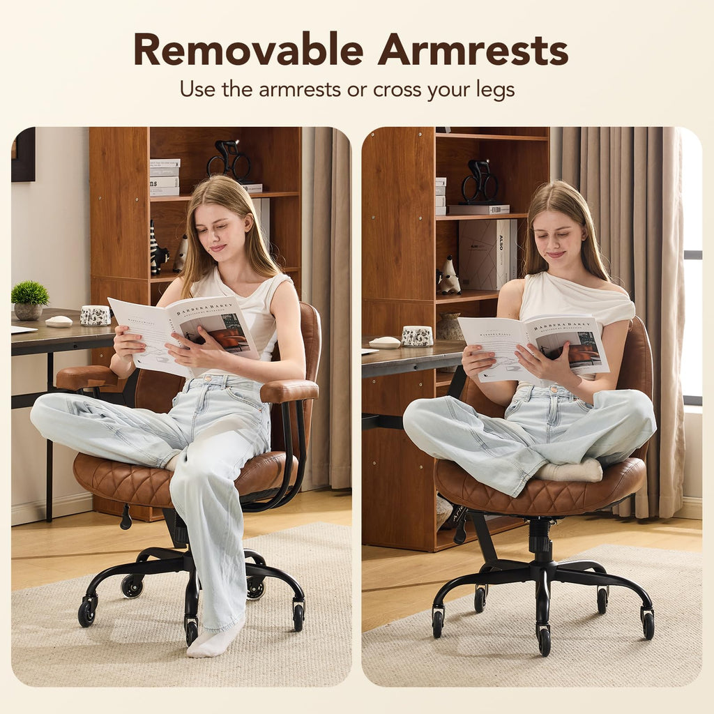 Brown Leather Ergonomic Office Chair with Lumbar Support W9633