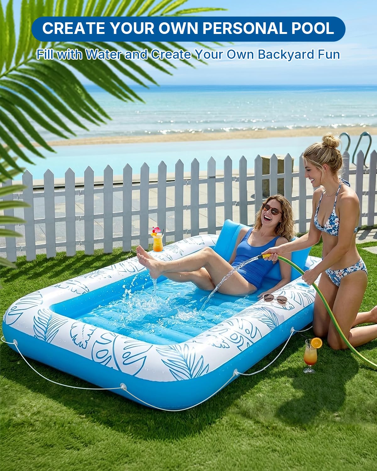 Inflatable Tanning Pool Float with Lights and Pillow Y567787