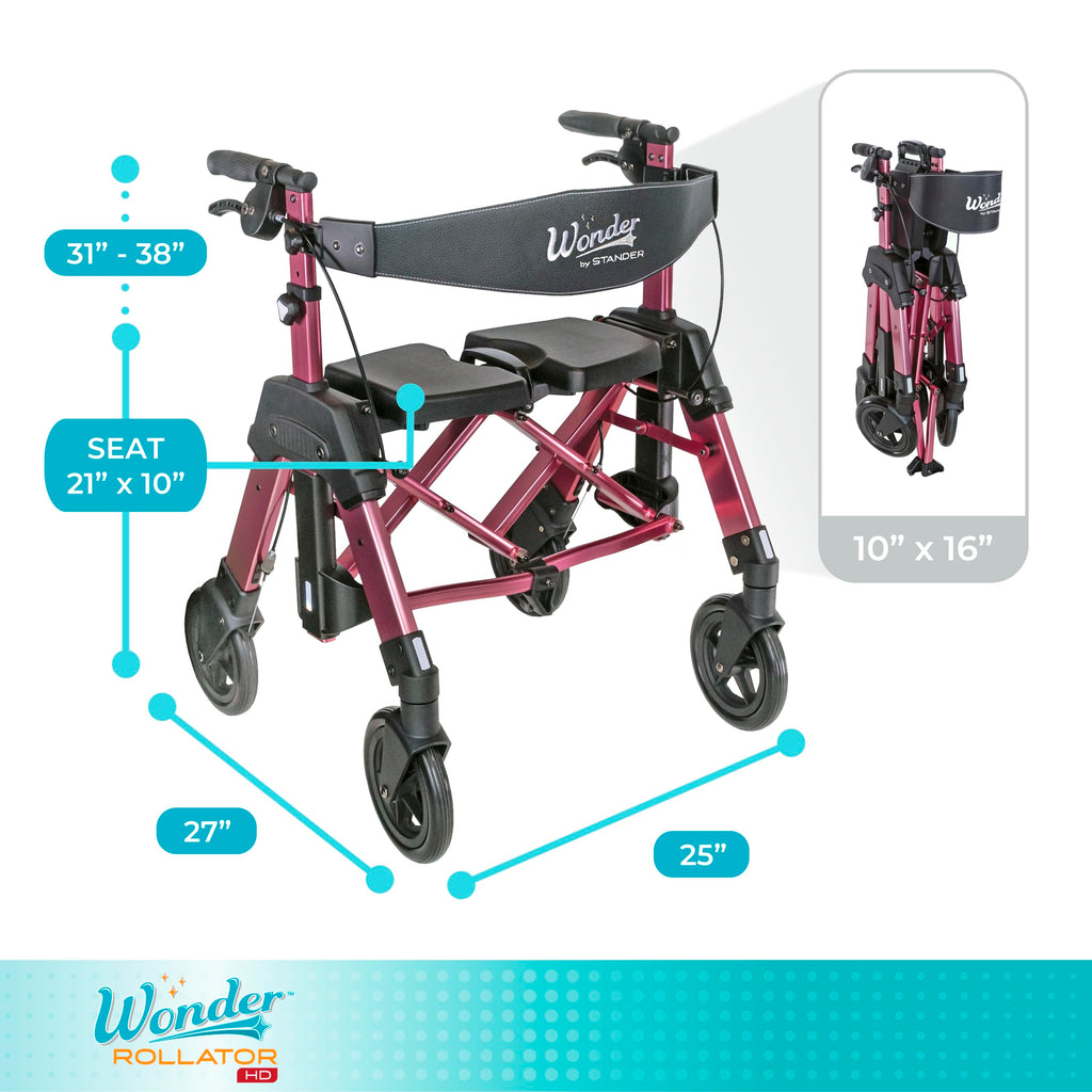 Heavy Duty Folding Rolling Walker with 8-inch Wheels and Wide Seat Y509761