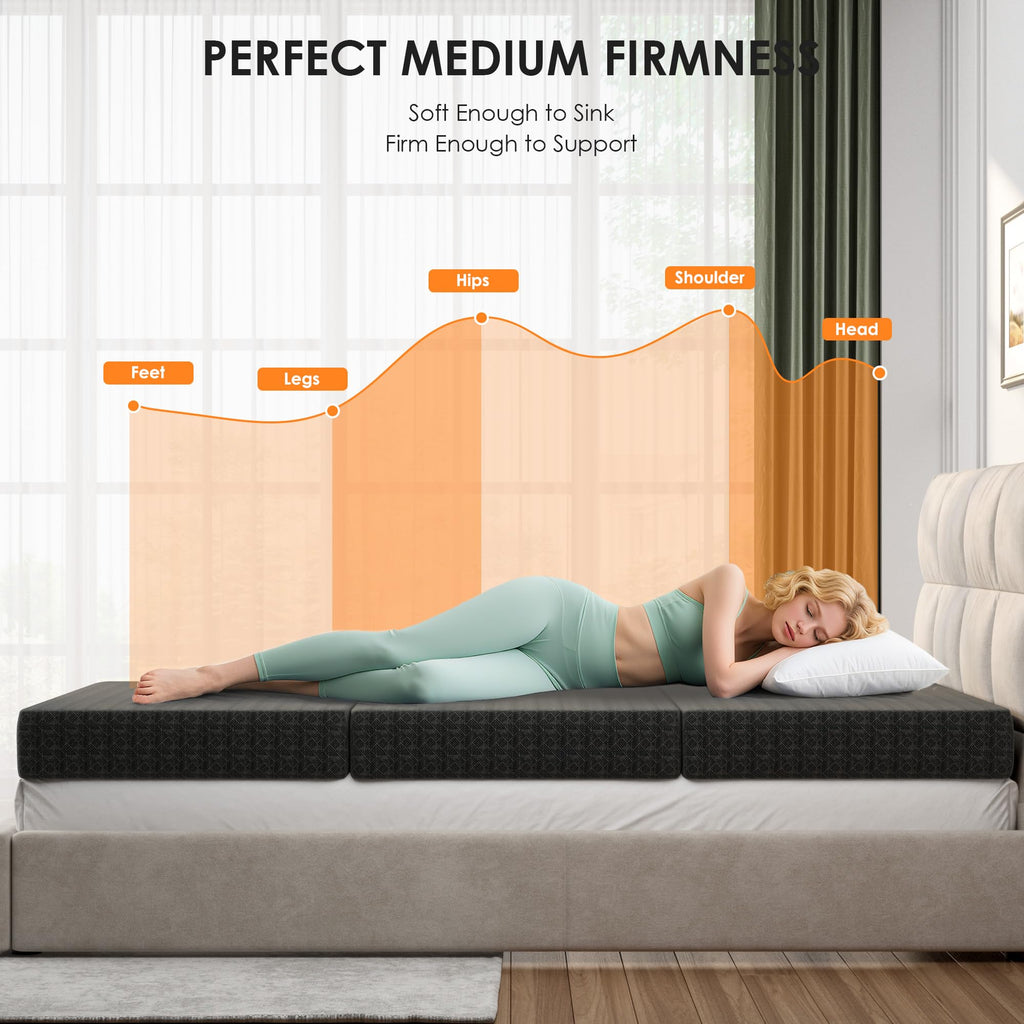 4 Inch Tri-Fold Twin Size Memory Foam Mattress with Washable Cover N41784
