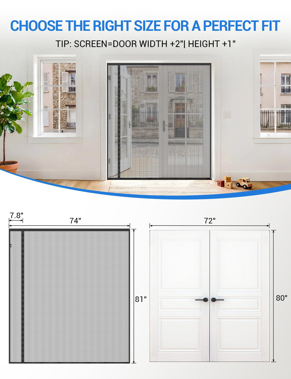 Magnetic Screen Door 72 x 80 Inch Fiberglass Mesh M4387