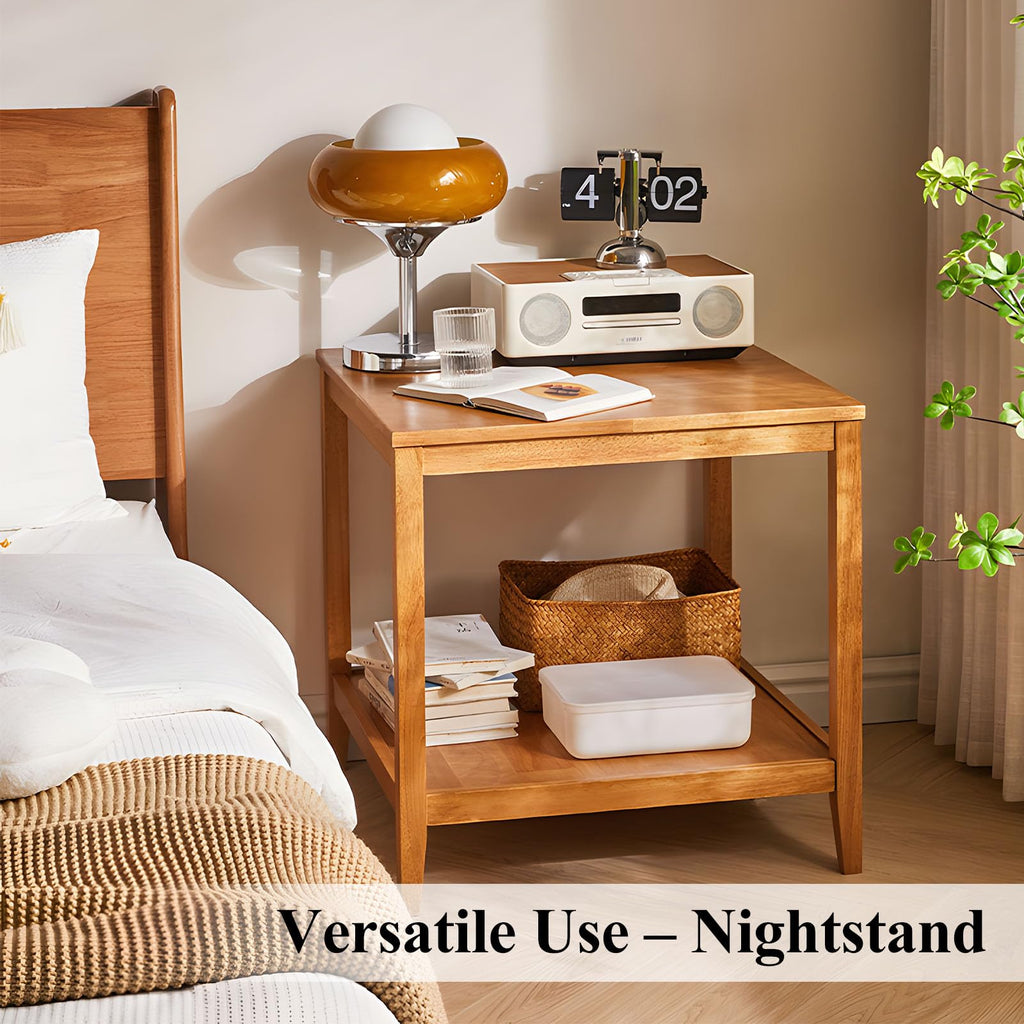 Solid Wood Square Side Table with Storage Shelf S655293