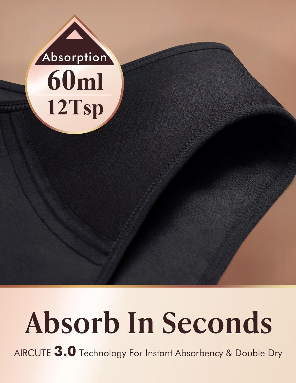 Washable Absorbency Urinary Incontinence Underwear for Women High Waist Leak Proof Panties 60ML, 3 Pack Beige White E40315