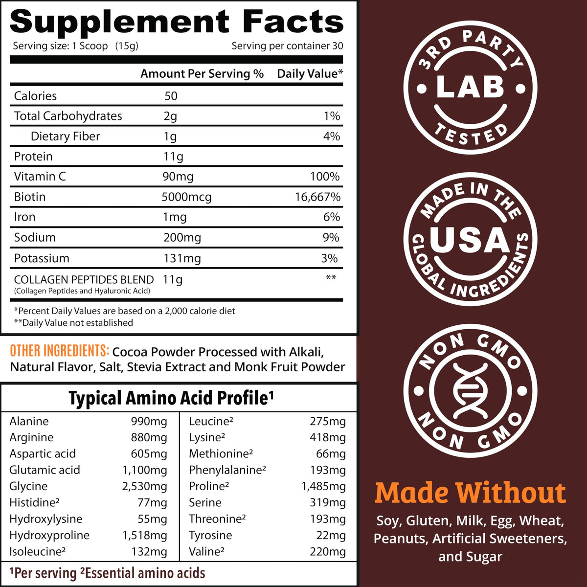 Chocolate Collagen Peptides Powder with Hyaluronic Acid and Vitamin C S256