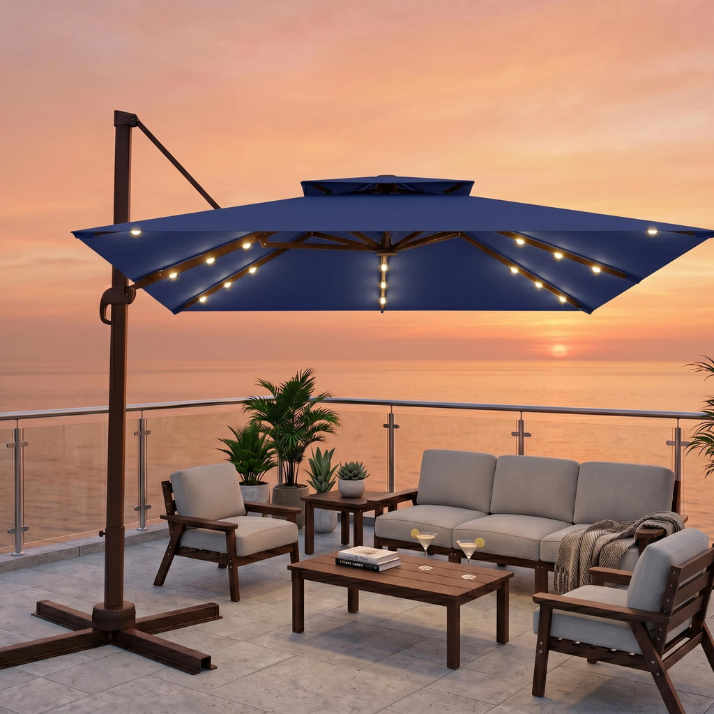 11x11 FT Double-Top Cantilever Patio Umbrella with Lights A170