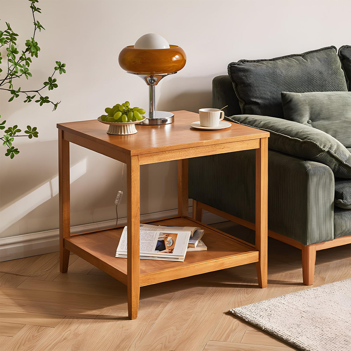 Solid Wood Square Side Table with Storage Shelf S655293