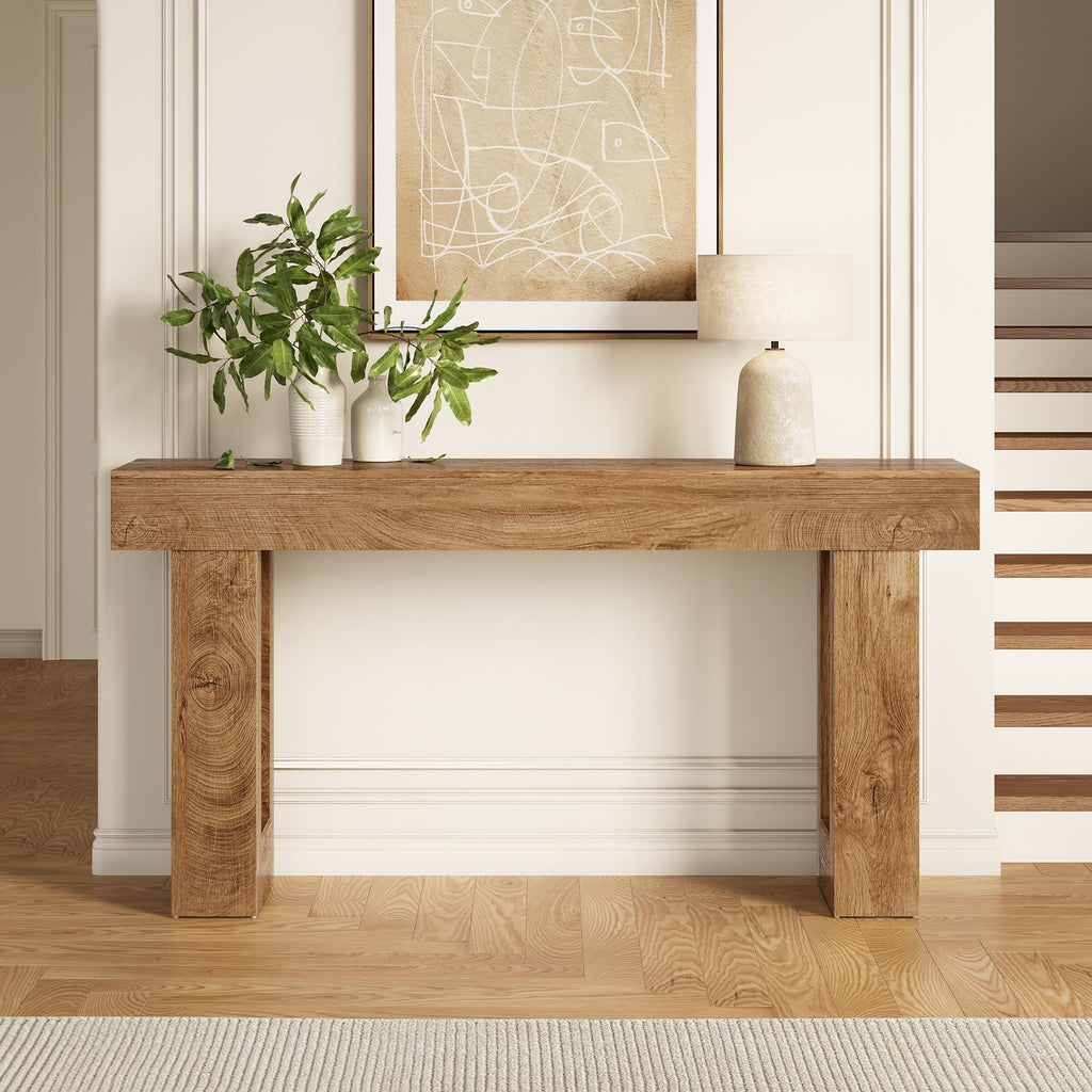 63 Inches Oak Color Wooden Console Table S26840