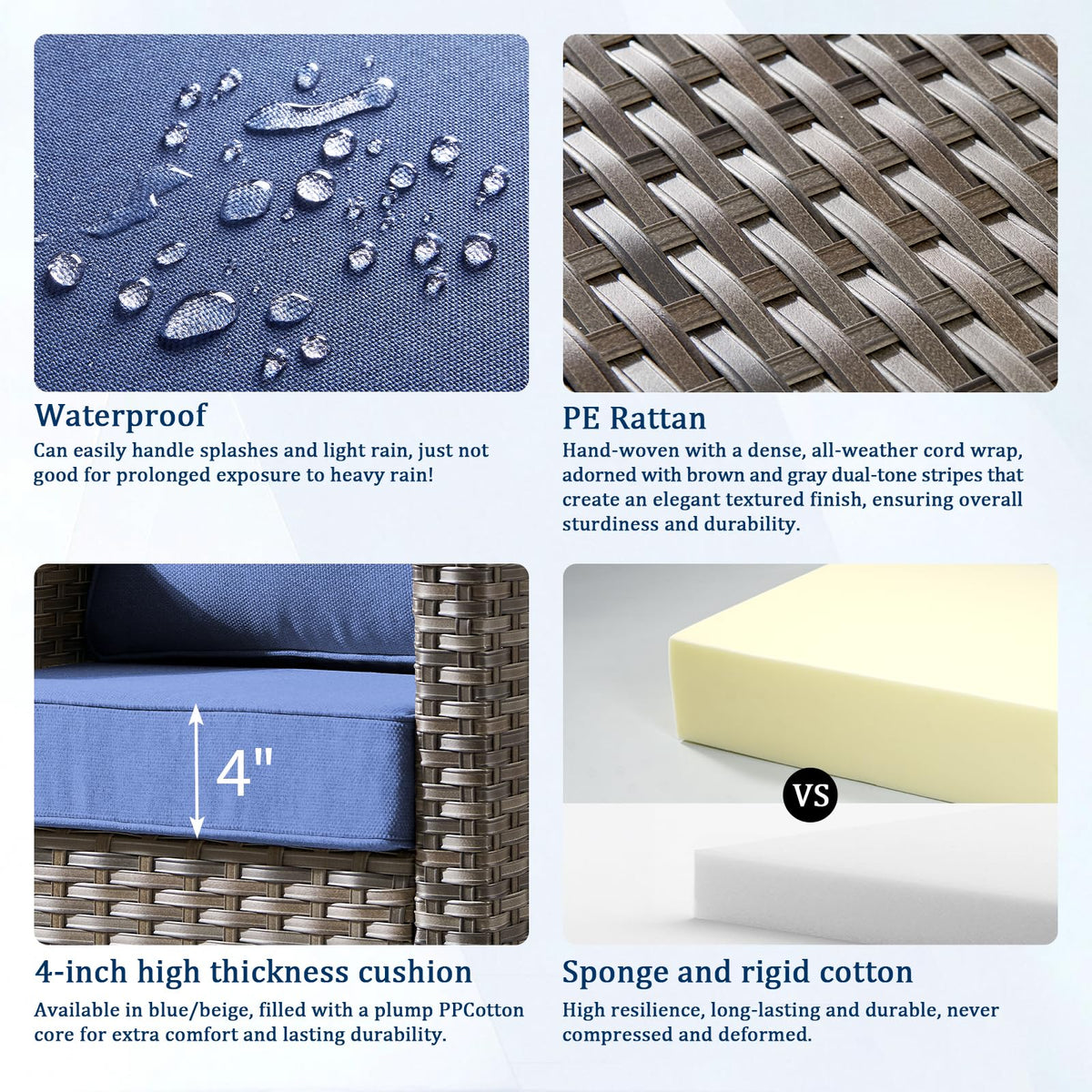 3 Pieces All Weather Wicker Patio Sofa Set with 2 Footstools X364217