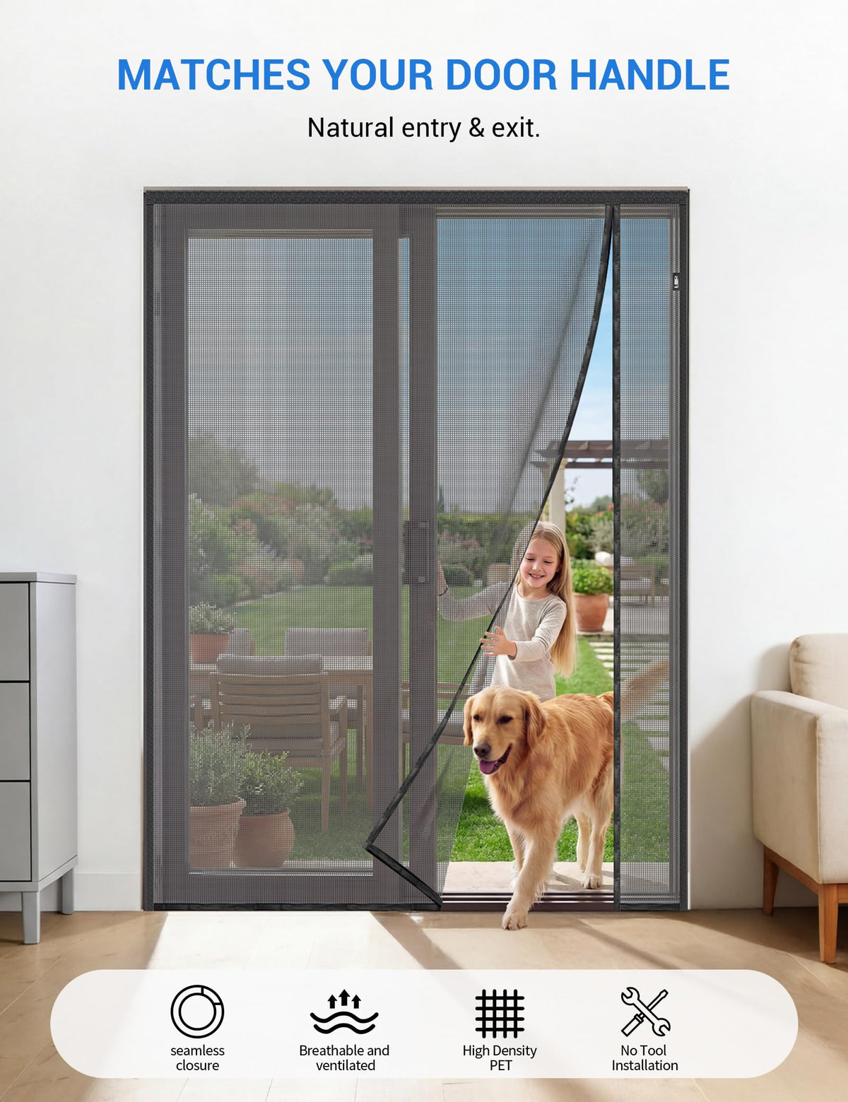 Magnetic Screen Door 72 x 80 Inch Fiberglass Mesh M4387