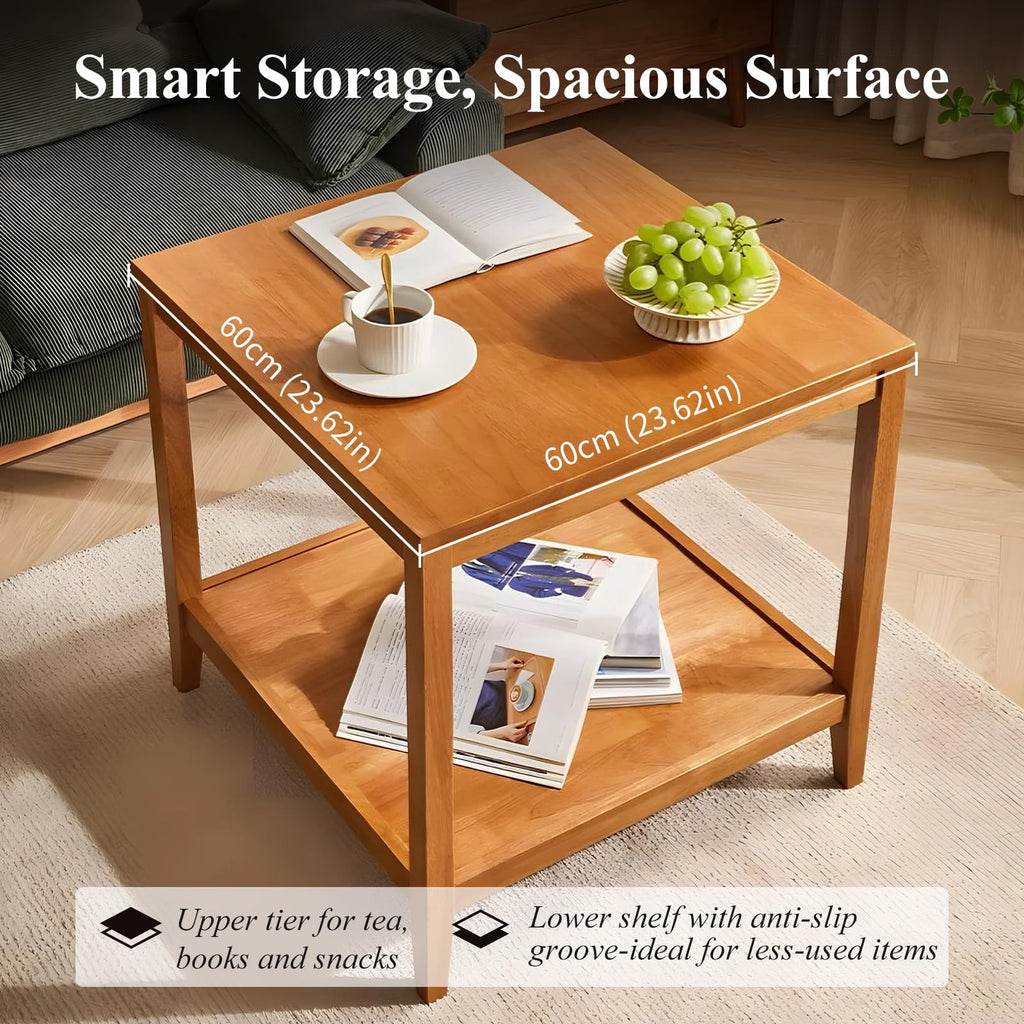 Solid Wood Square Side Table with Storage Shelf S655293