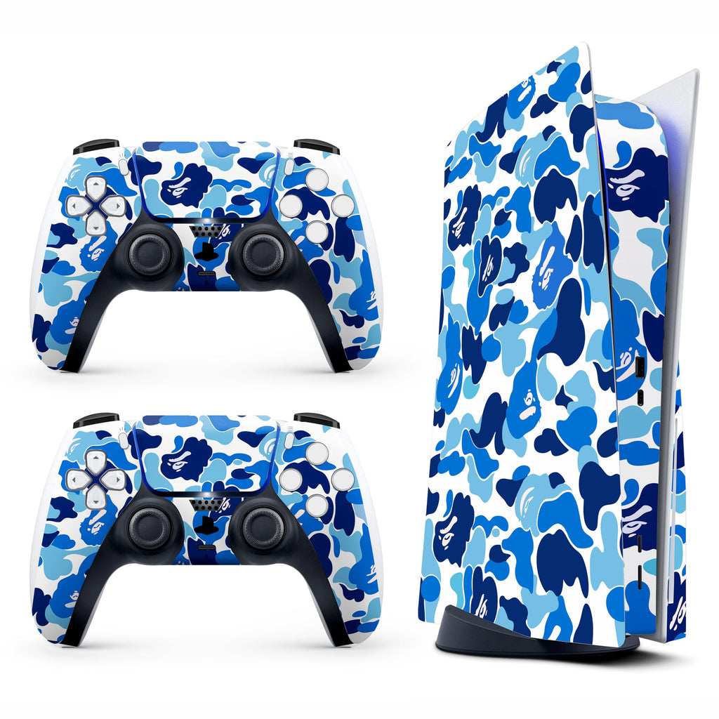Blue Camo Game Console 5 Skin with 2 Controller Skins R816