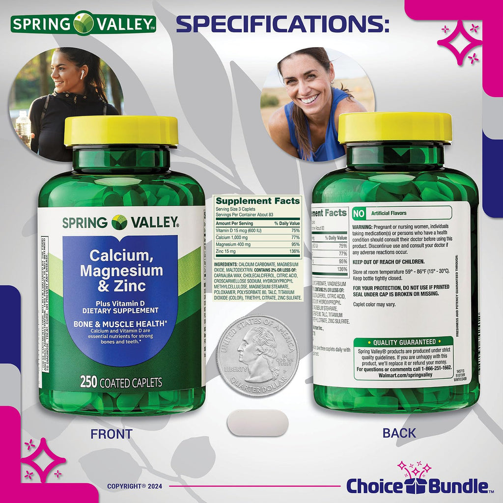 Calcium Magnesium Zinc Plus Vitamin D Caplets 250 Ct 2 pk J814