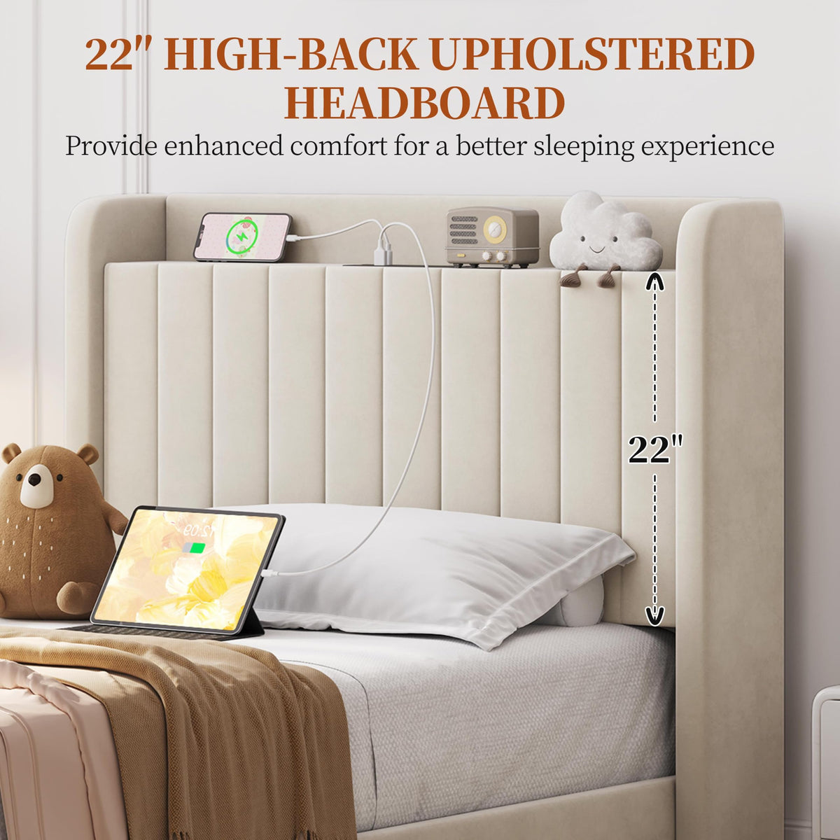 Twin Bed Frame with Storage Headboard L940658
