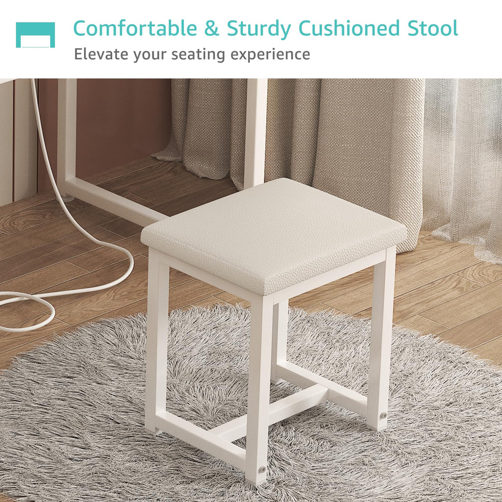 White Makeup Vanity Desk with Mirror and Lights, Chair and Drawers J269
