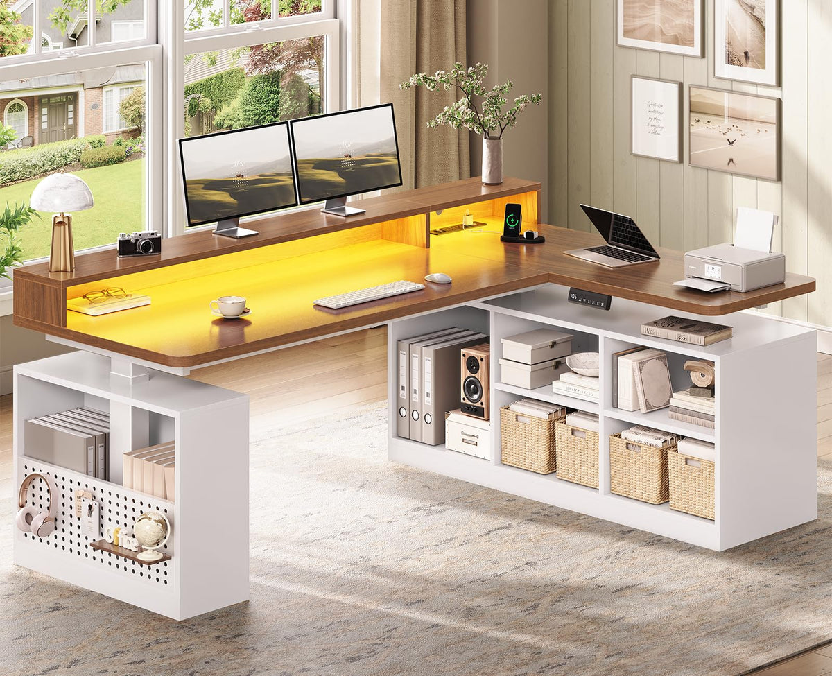63" L Shaped Electric Standing Desk with Storage W678647