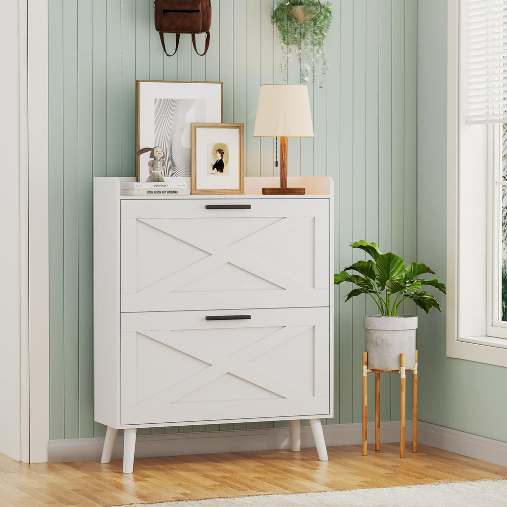 Farmhouse Shoe Storage Cabinet with Flip Drawers C5682