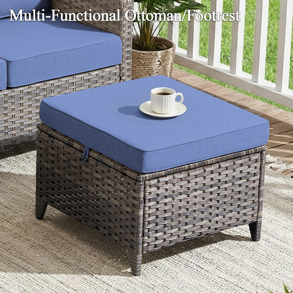 3 Pieces All Weather Wicker Patio Sofa Set with 2 Footstools X364217