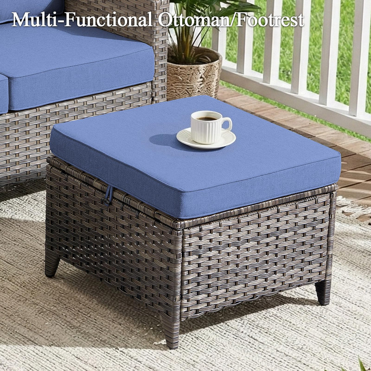 3 Pieces All Weather Wicker Patio Sofa Set with 2 Footstools X364217