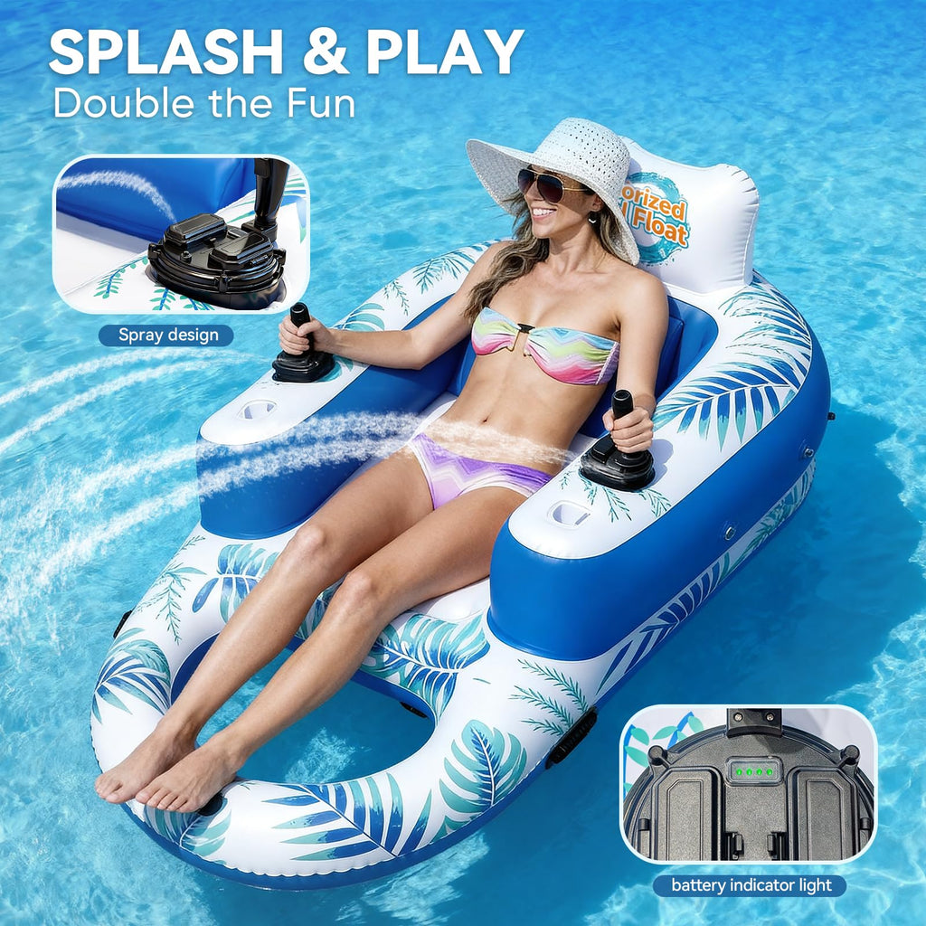 Rechargeable Motorized Pool Float Lounger with Canopy and Cup Holder W407634