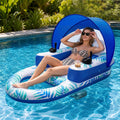 Rechargeable Motorized Pool Float Lounger with Canopy and Cup Holder W407634