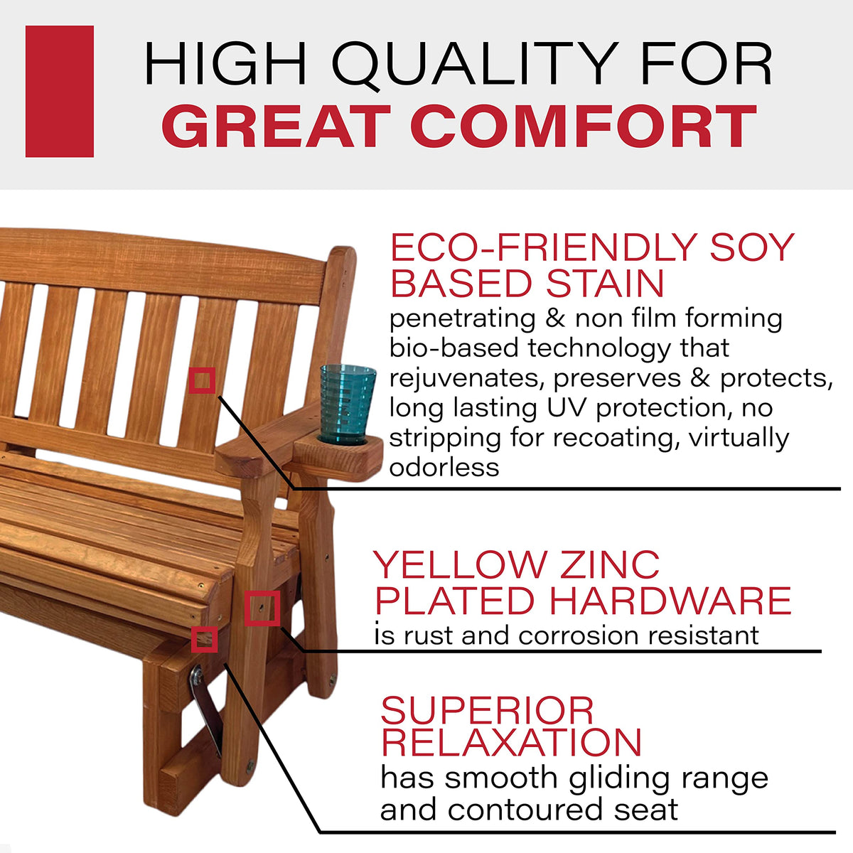 Heavy Duty Pressure Treated Porch Glider with Cupholders T8923