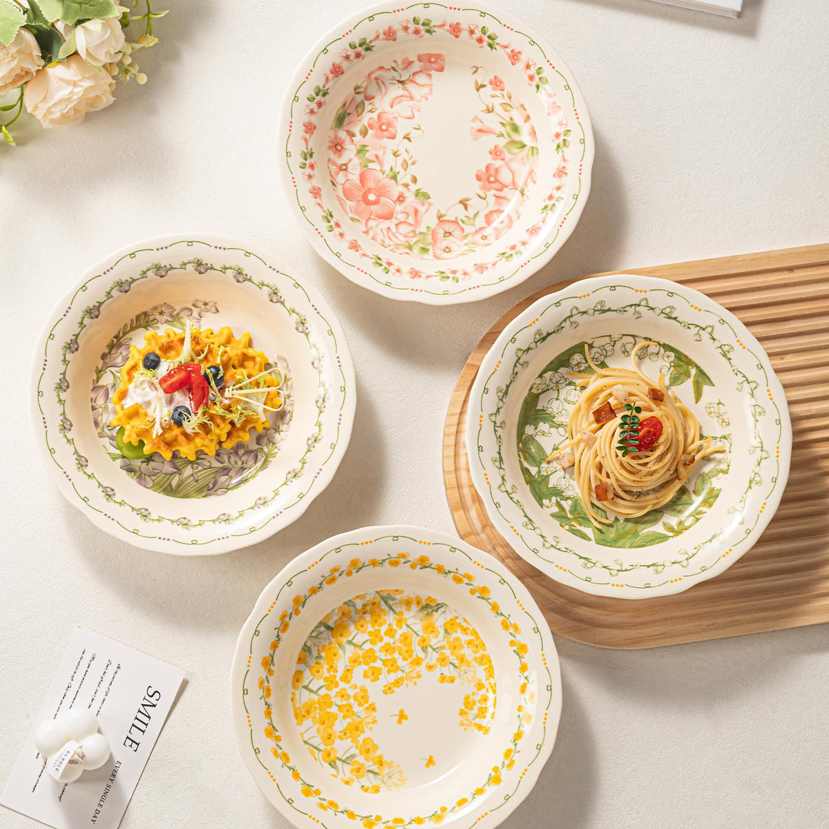 12-Piece Ceramic Dinnerware Set, Service for 4, Cream White D39793