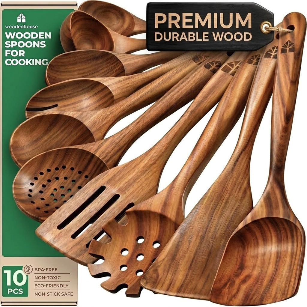 10 Pcs Non Toxic Teak Wooden Kitchen Utensils Set G1689