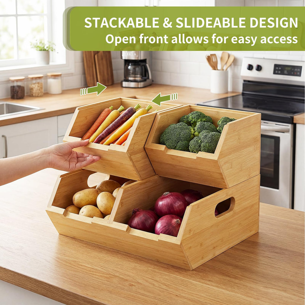 Bamboo Pantry Storage Bins Set Q13631