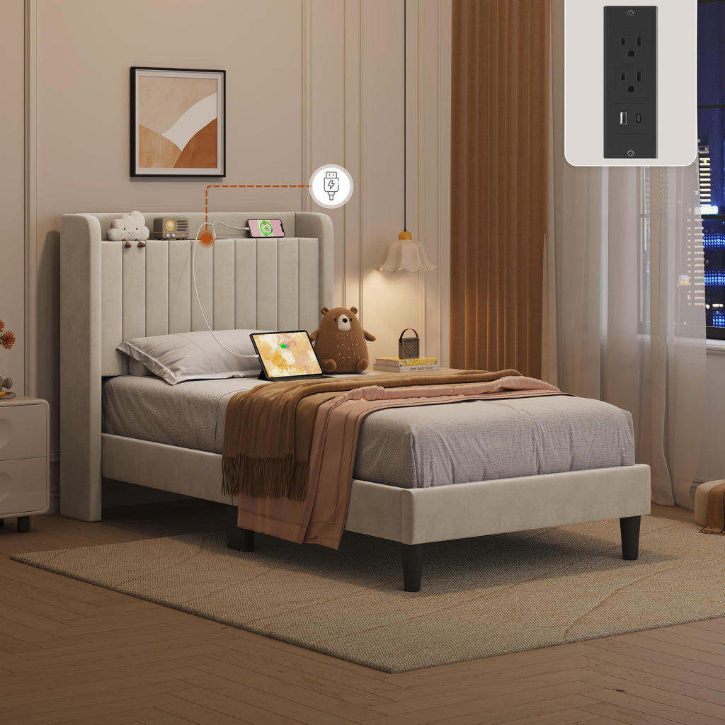 Twin Bed Frame with Storage Headboard L940658