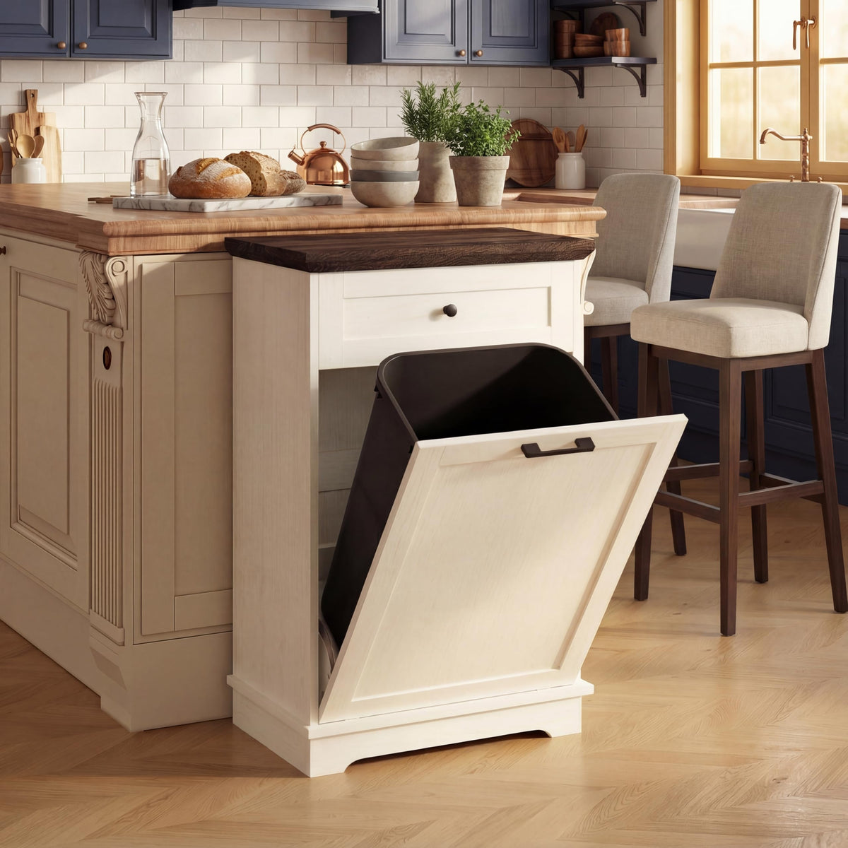 Double Tilt Out Trash Cabinet for 10 Gallon Trash Cans, Antique White N512