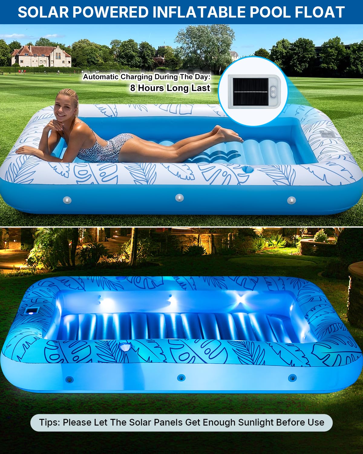 Inflatable Tanning Pool Float with Lights and Pillow Y567787