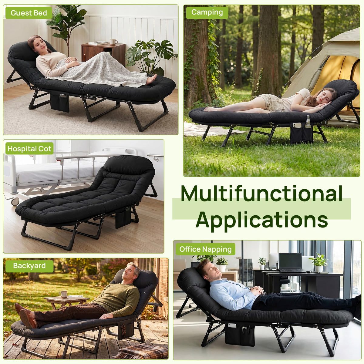 Black Camping Cot with Mattress D584