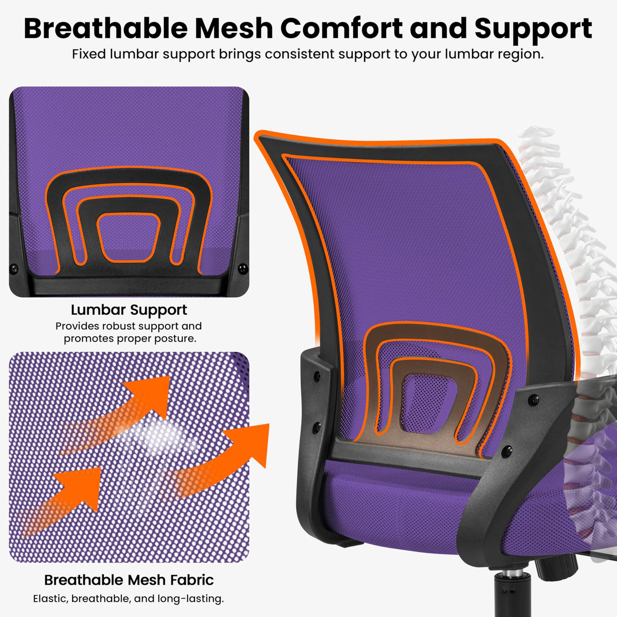Purple Adjustable Swivel Mesh Office Chair N423156