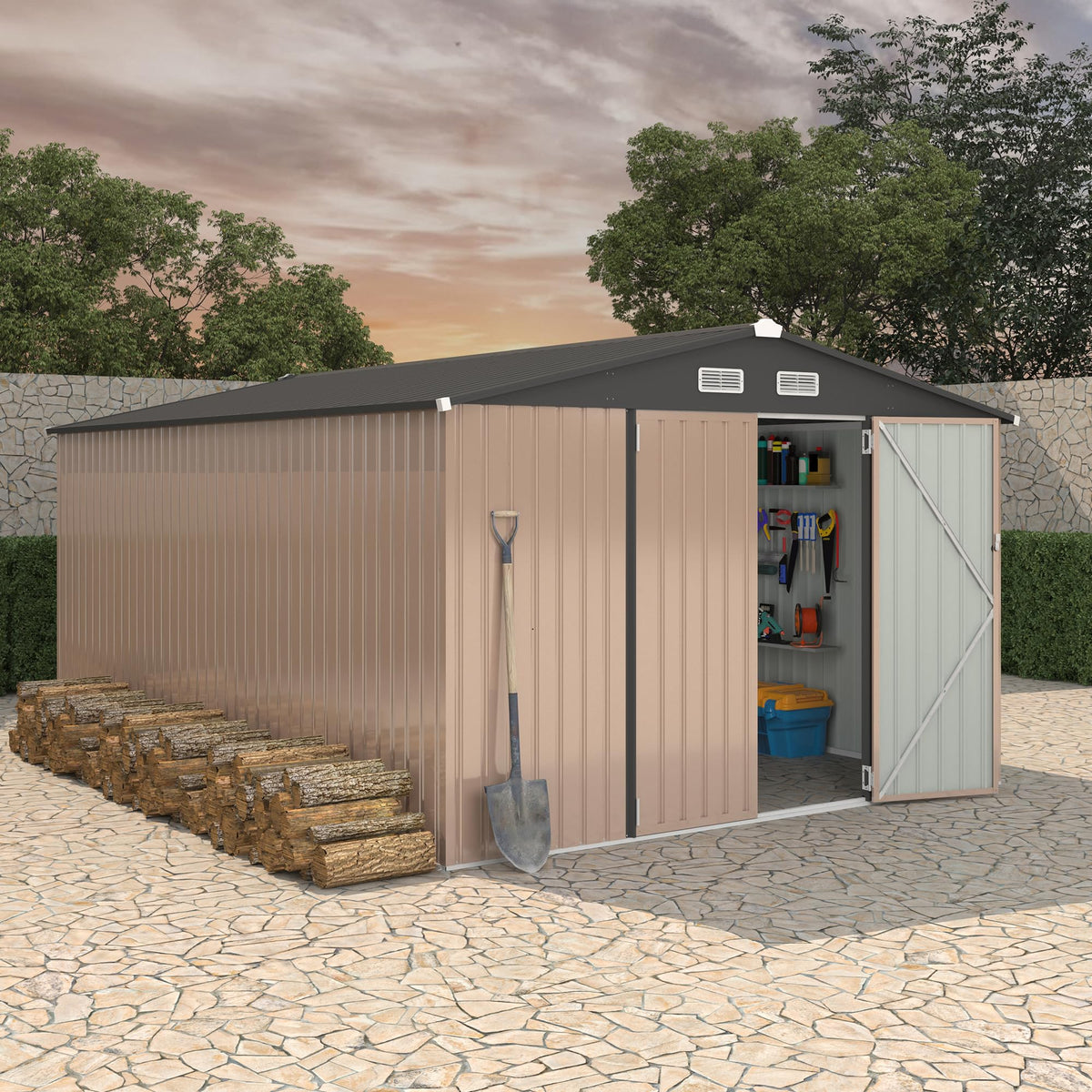 10x14 ft Metal Outdoor Storage Shed E94211