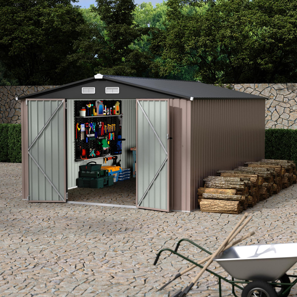 10x14 ft Metal Outdoor Storage Shed E94211