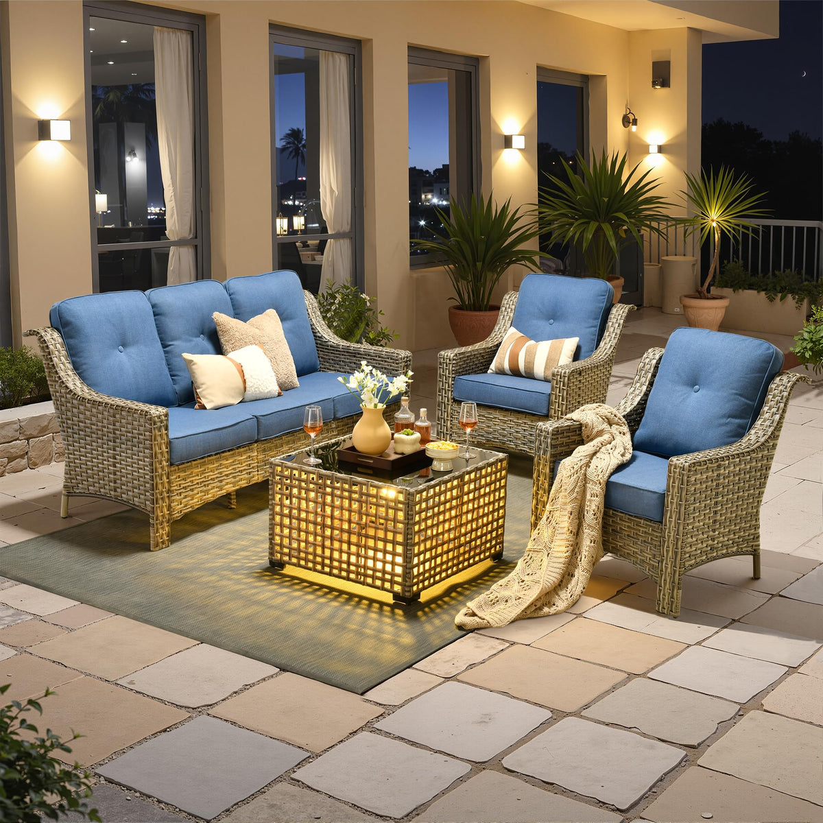 4 PCS Rattan Patio Conversation Set with Coffee Table D257457