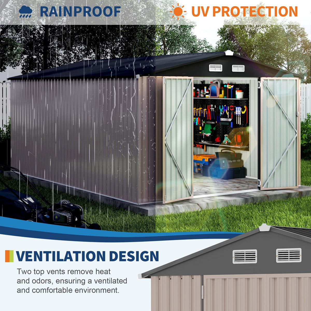 10x14 ft Metal Outdoor Storage Shed E94211