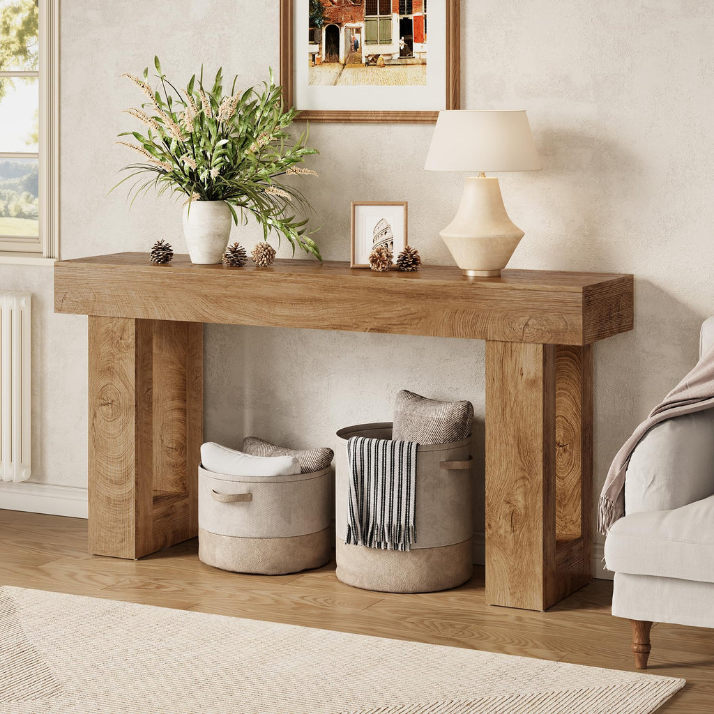 63 Inches Oak Color Wooden Console Table S26840