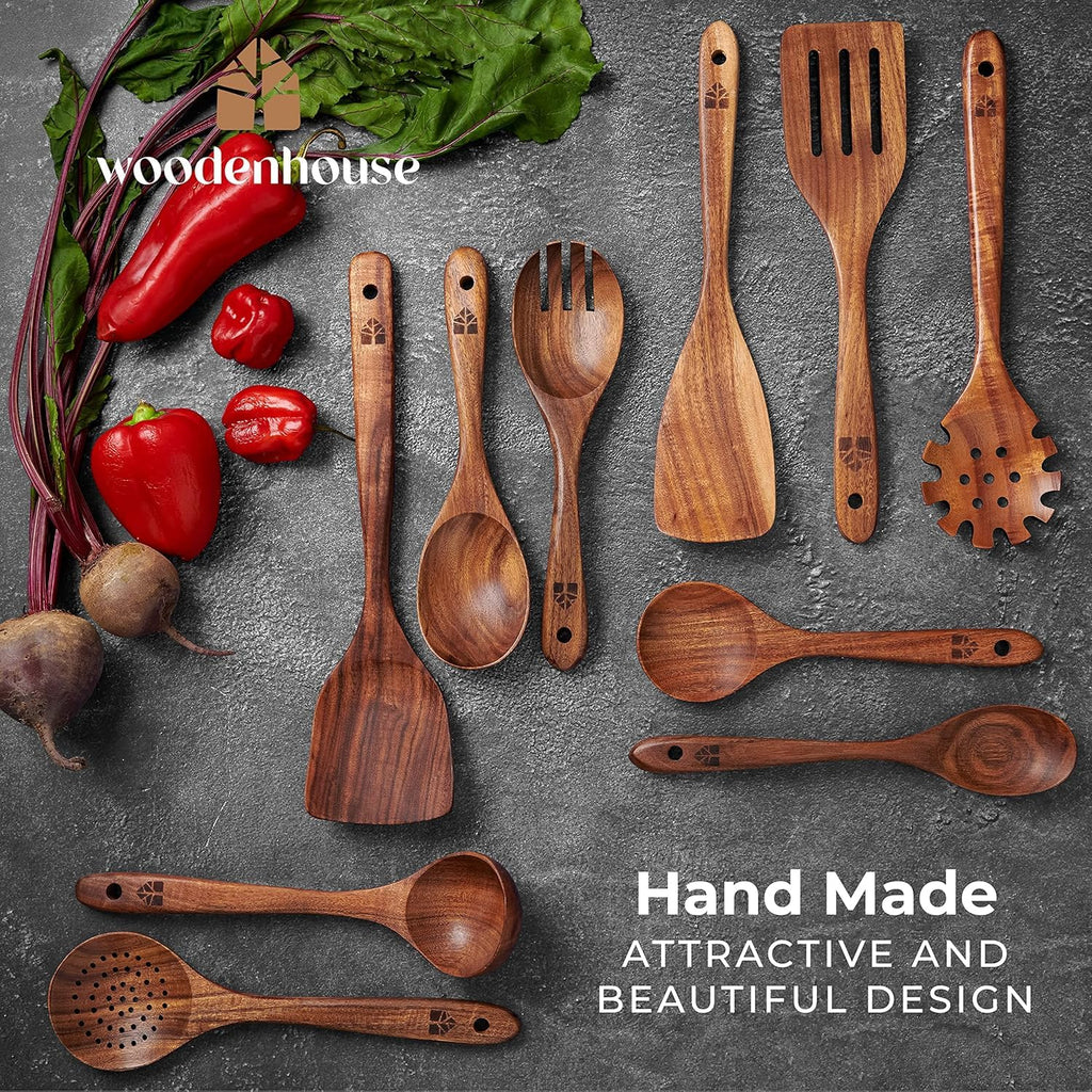 10 Pcs Non Toxic Teak Wooden Kitchen Utensils Set G1689